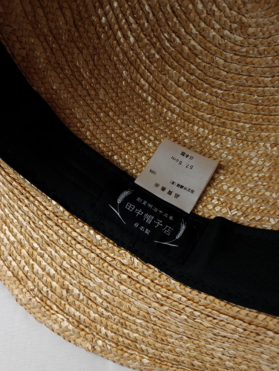 田中帽子店 麦わら帽子 カンカン帽 ハット 黒 ブラック  (AM＋4817) 【中古】