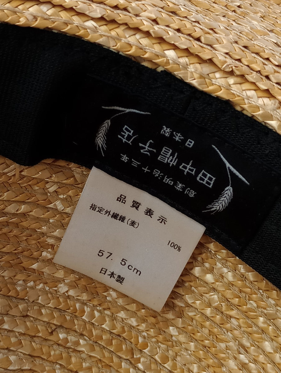 田中帽子店 麦わら帽子 カンカン帽 ハット 黒 ブラック  (AM＋4817) 【中古】