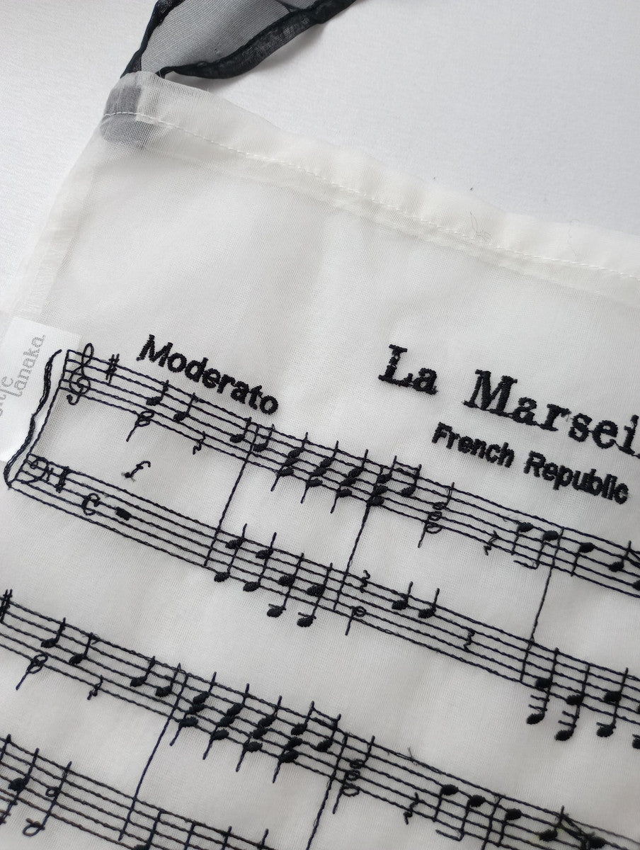 BRIGITTE TANAKA ブリジットタナカ BT.MO.1010 La Marseillaise ラ・マルセイエーズ 楽譜 音符 オーガンジー刺繍 バッグ 白黒&nbsp; 【中古】
