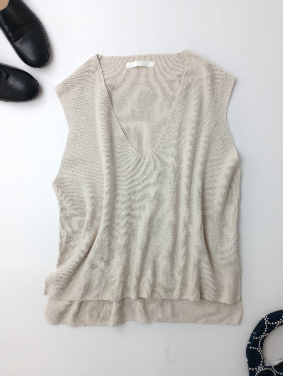 evam eva エヴァムエヴァ aze vest アゼベスト コットン リネン ラミー ニット ベージュ  【中古】