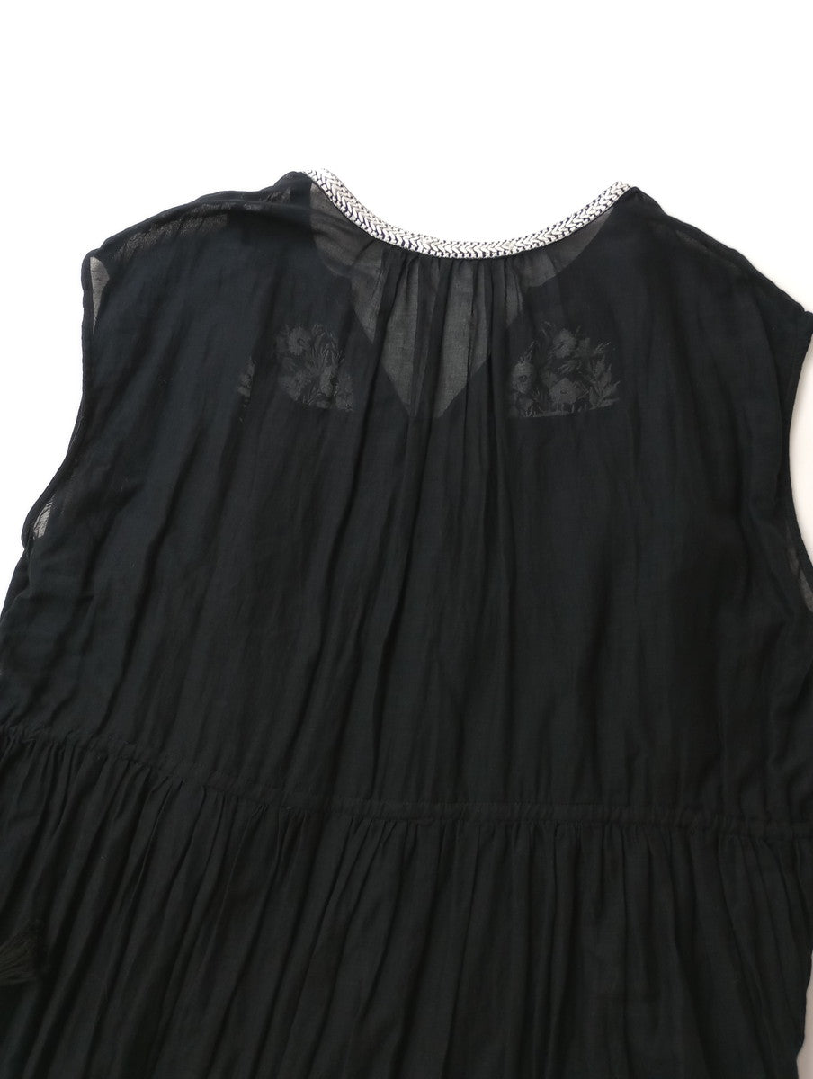 ne Quittez pas ヌキテパ  スリット ネック コットン フレア ワンピース  ロング  黒 ブラック (15M＋4799) 【中古】