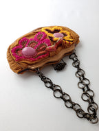 JAMIN PUECH ジャマンピュエッシュ がま口 花柄刺繍 チェーン ミニ バッグ オレンジ  【中古】