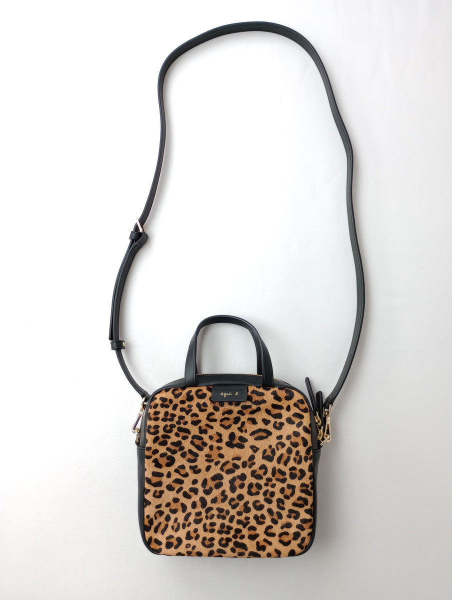 agnès b. アニエスベー ハラコ ヒョウ柄 2way ショルダーバッグ ハンド レオパード  豹柄  ベージュ 【中古】