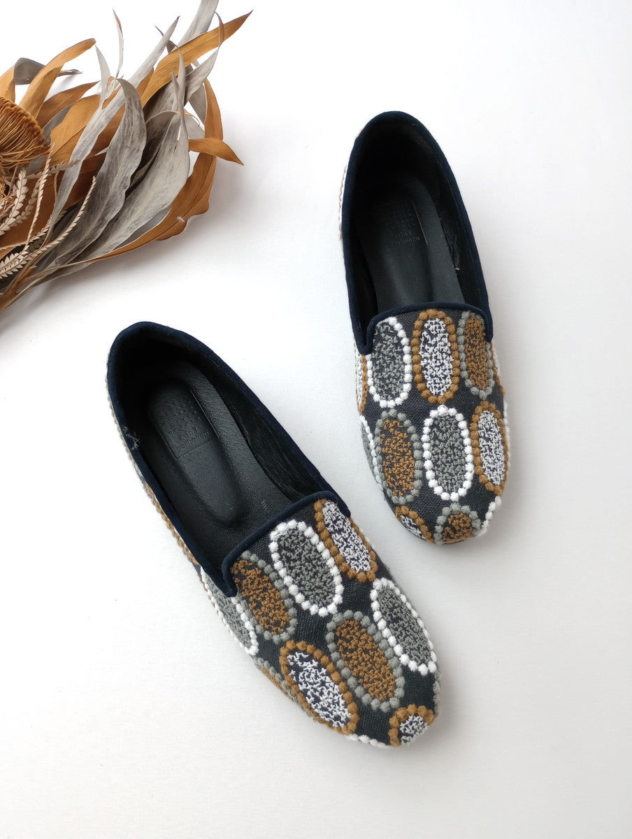 mina perhonen ミナペルホネン aurinko -tarte- 刺繍 オペラシューズ 靴  24 38 【中古】