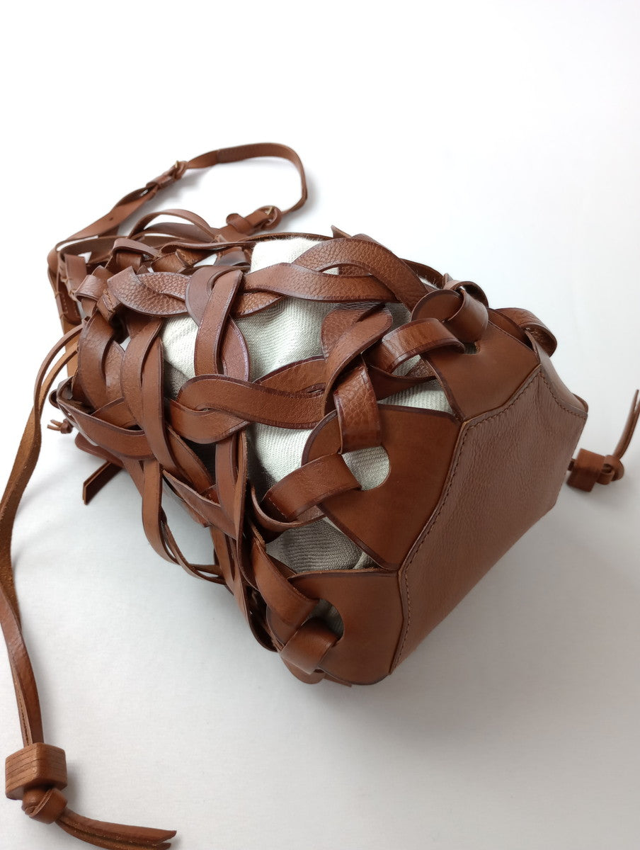 genten ゲンテン ヴァリオ レザー ショルダーバッグ ブラウン 【中古】