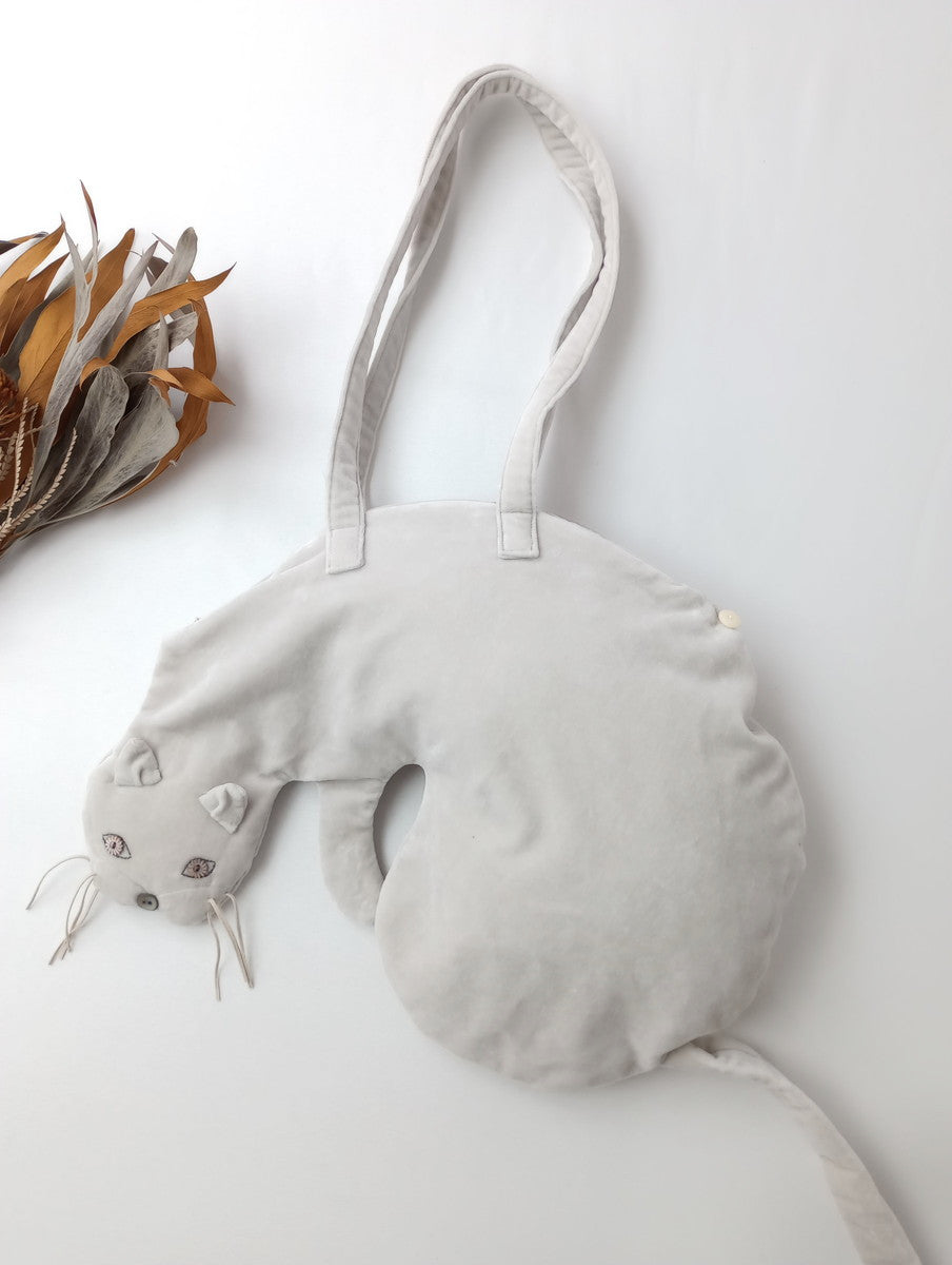 mina perhonen ミナペルホネン  miyao bag  ミャオバッグ  ベロア コットン  ライトグレー 【中古】