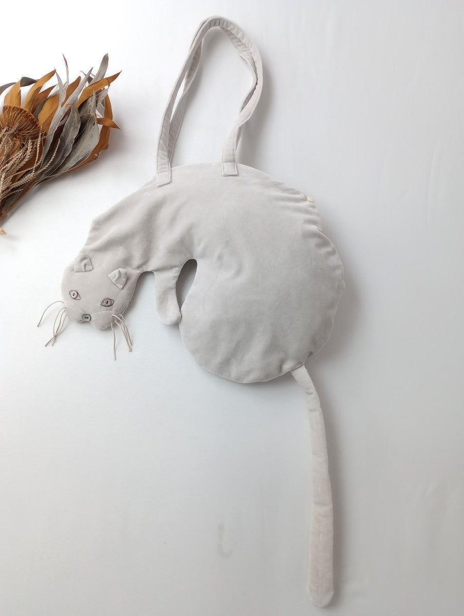 mina perhonen ミナペルホネン  miyao bag  ミャオバッグ  ベロア コットン  ライトグレー 【中古】