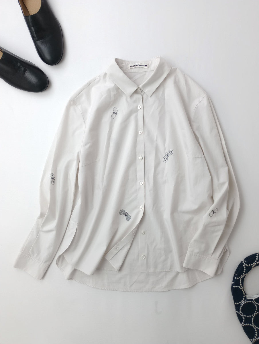 minaperhonen ミナペルホネン choucho ブラウス コットン シャツ 長袖 白 38  【中古】