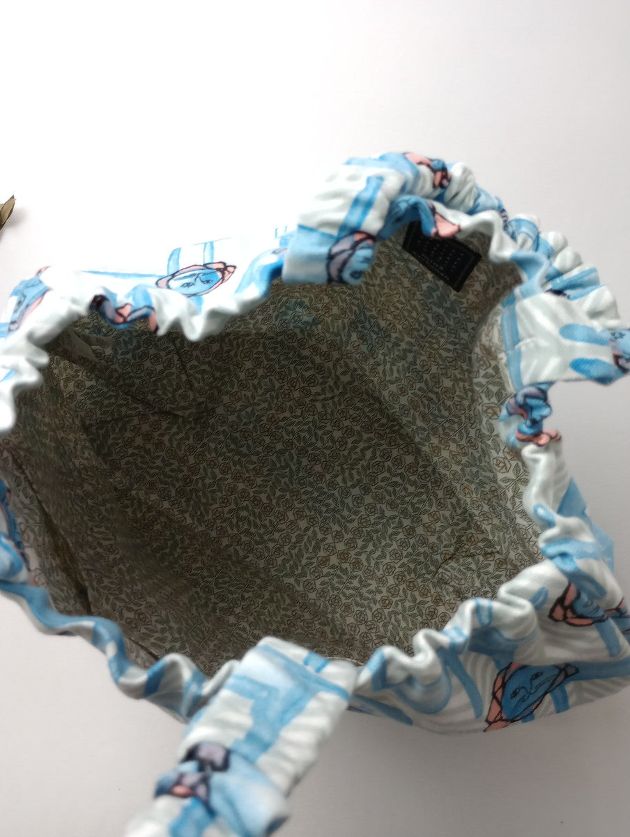 mina perhonen  ミナペルホネン  look_skip bag  スキップ バッグ ブルー 白 【中古】