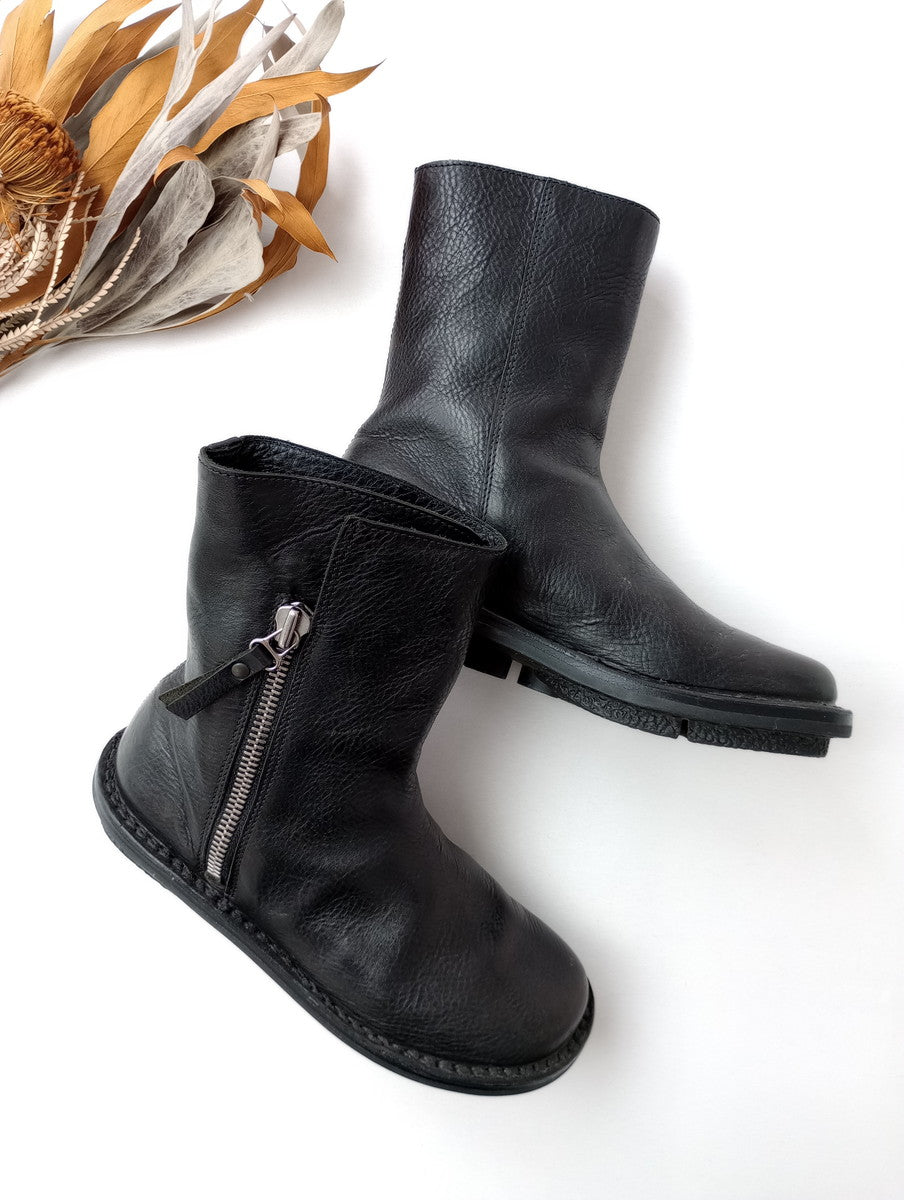 trippen トリッペン Deer f  black-waw/black-sft  サイド シップ レザーブーツ 靴  黒 ブラック 37  【中古】