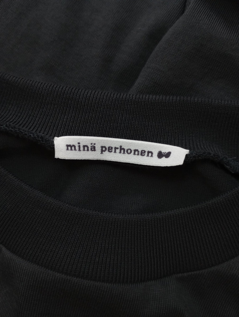 mina perhonen　ミナペルホネン piilo leikki　ロングスリーブカットソー 黒 ブラック M  【中古】