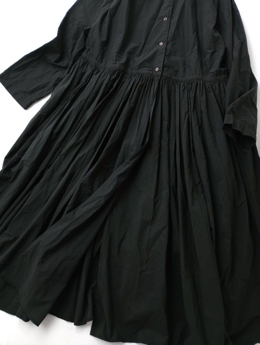 <染> encore   kaval カヴァル コットンギャザー ロングワンピース 黒 ブラック 【中古】