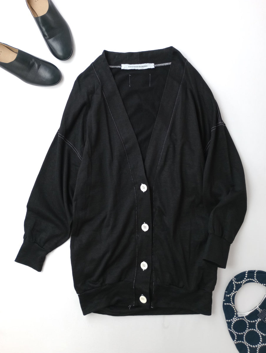 〈染〉encore  COSTHEBIGSMOKE  コグザビッグスモーク  カーディガン 羽織 黒 ブラック 【中古】