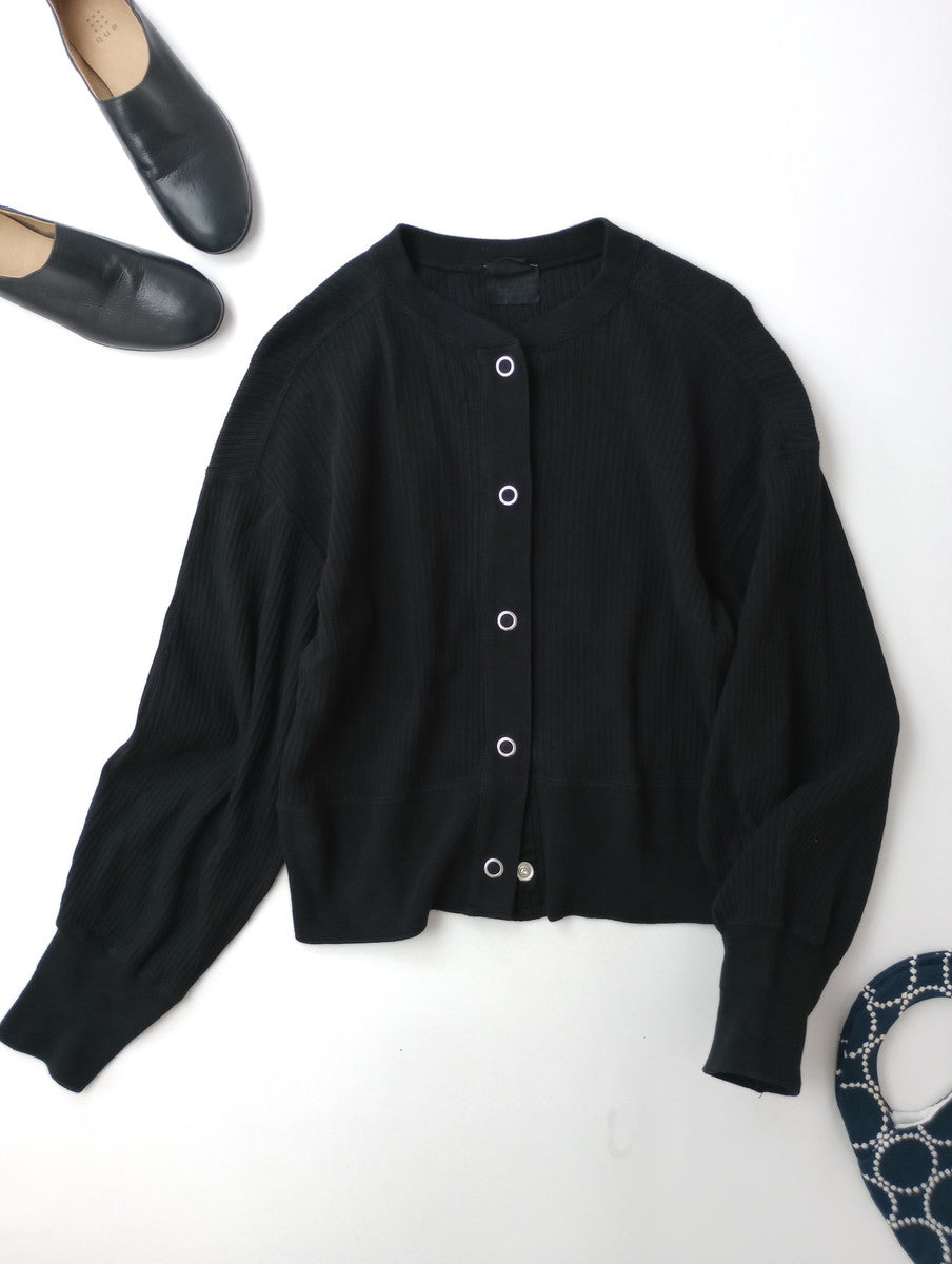 〈染〉encore THE SHINZONE シンゾーン CAPLINE PLINE CARDIGAN ケー プリン カーディガン 羽織  リブ 黒 ブラック 【中古】