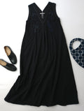 〈染〉encore   ne Quittez pas ヌキテパ  Poplin Stripe Sleeveless Dress  刺繍  ポプリン ストライプ ノースリーブ ドレス 黒 ブラック  【中古】