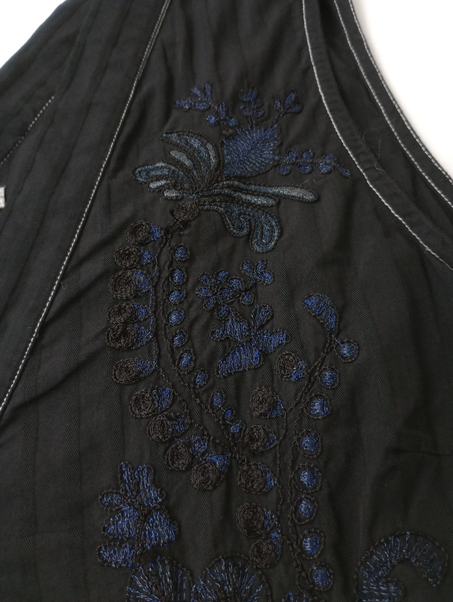 〈染〉encore   ne Quittez pas ヌキテパ  Poplin Stripe Sleeveless Dress  刺繍  ポプリン ストライプ ノースリーブ ドレス 黒 ブラック  【中古】