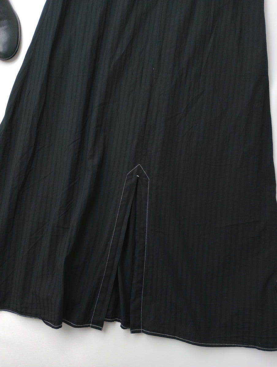 〈染〉encore   ne Quittez pas ヌキテパ  Poplin Stripe Sleeveless Dress  刺繍  ポプリン ストライプ ノースリーブ ドレス 黒 ブラック  【中古】
