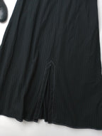 〈染〉encore   ne Quittez pas ヌキテパ  Poplin Stripe Sleeveless Dress  刺繍  ポプリン ストライプ ノースリーブ ドレス 黒 ブラック  【中古】